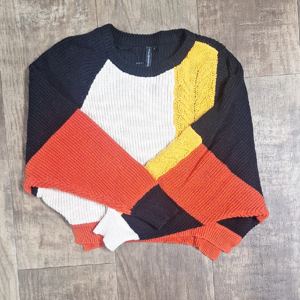 Colorblock Sweater - Black, Orange, Yellow, and Cream